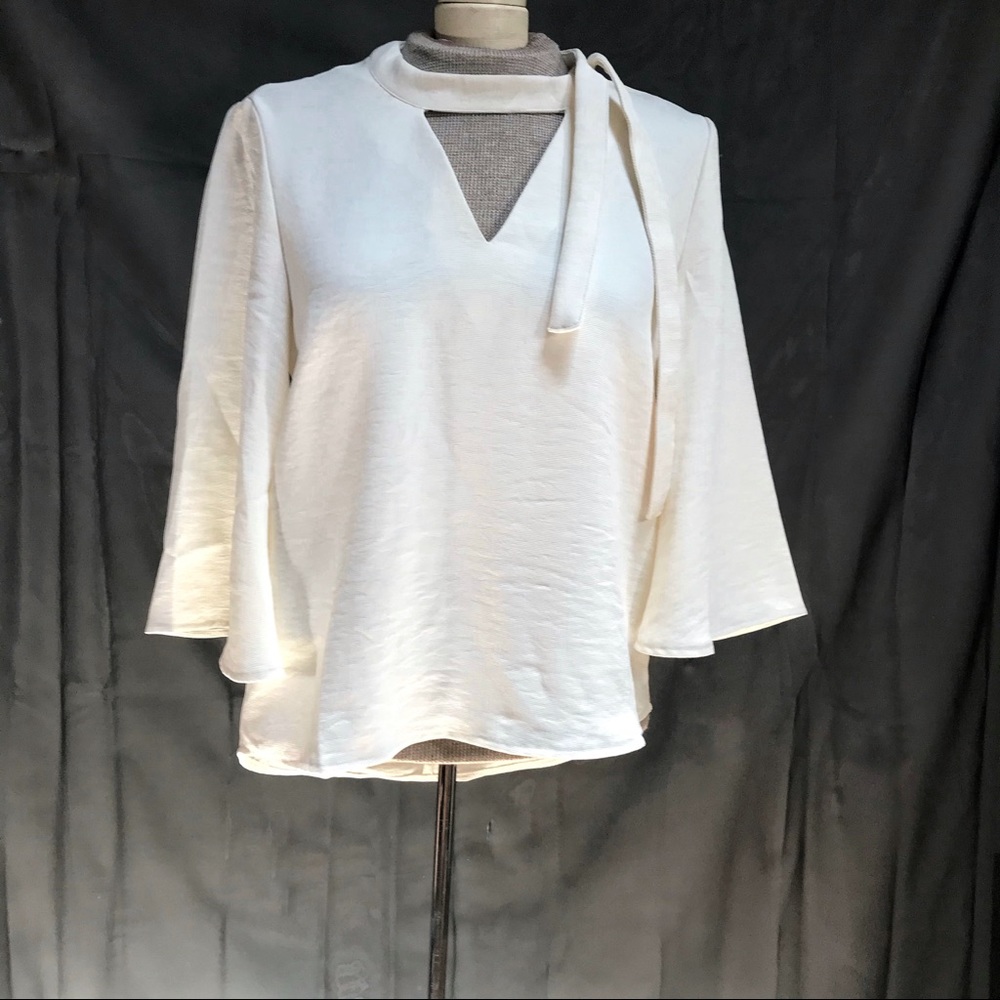 MNG Basic Blouse Flair Sleeve V-neck with tie blouse size X Small. NWT